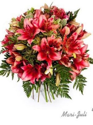 Ref.FMJ0004.Ramo de flores con tonos dominantes rosas en distintas Tonalidades.