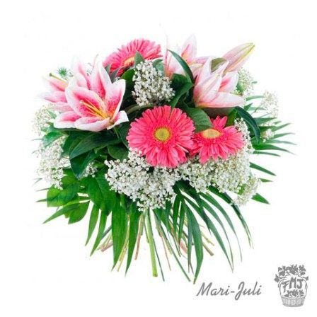 0000188_reffmj1003ramo-de-gerberas-y-ilium Ref.FMJ1003.Ramo de Gerberas y Ilium